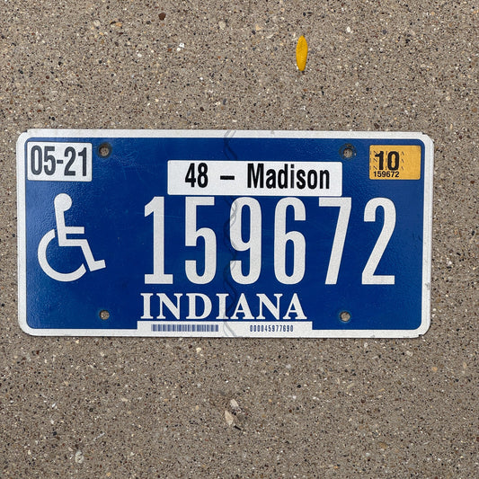 Photo of a 2008 2010 Indiana Handicapped License Plate Auto Tag Garage Decor Vintage Madison County 159672 with original patina