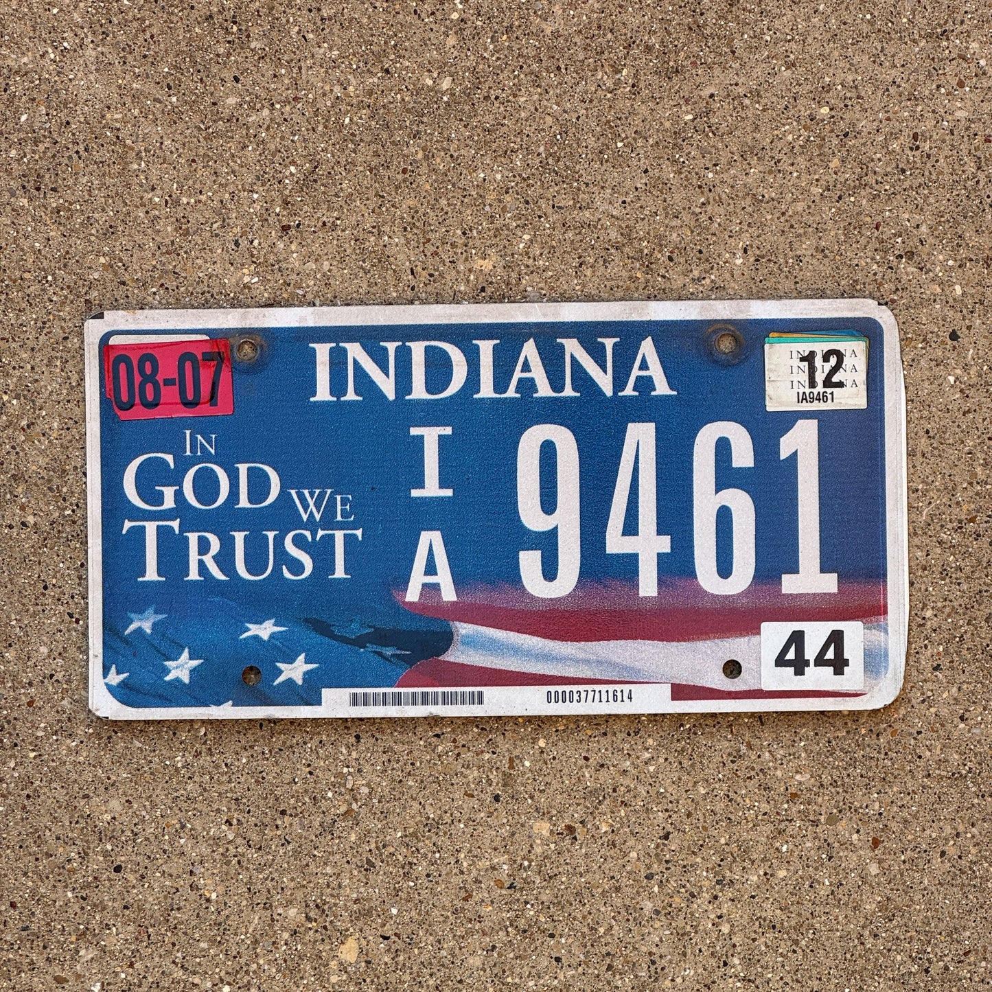 Photo of a 2008 2012 Indiana License Plate Auto Tag Garage Decor Vintage In God We Trust IA 9461