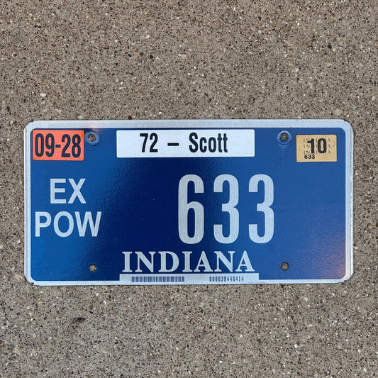 Photo of a 2009 2010 Indiana Ex Prisoner of War License Plate Auto Tag Garage Decor Vintage POW 633 with original patina