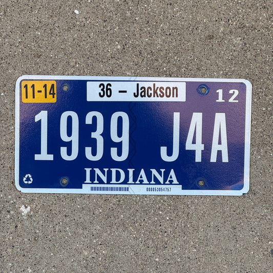Photo of a 2009 2014 Indiana Vanity License Plate Auto Tag 2 Garage Decor Jackson County 1939 J4A with original patina