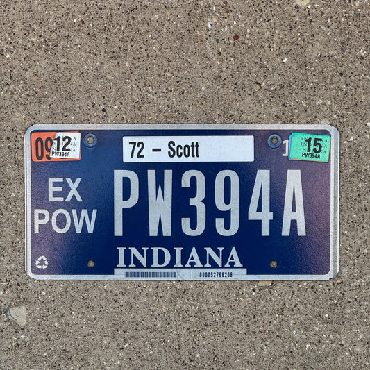 Photo of a 2009 2015 Indiana Ex Prisoner of War License Plate Auto Tag Garage Decor Vintage POW PW 394 A with original patina