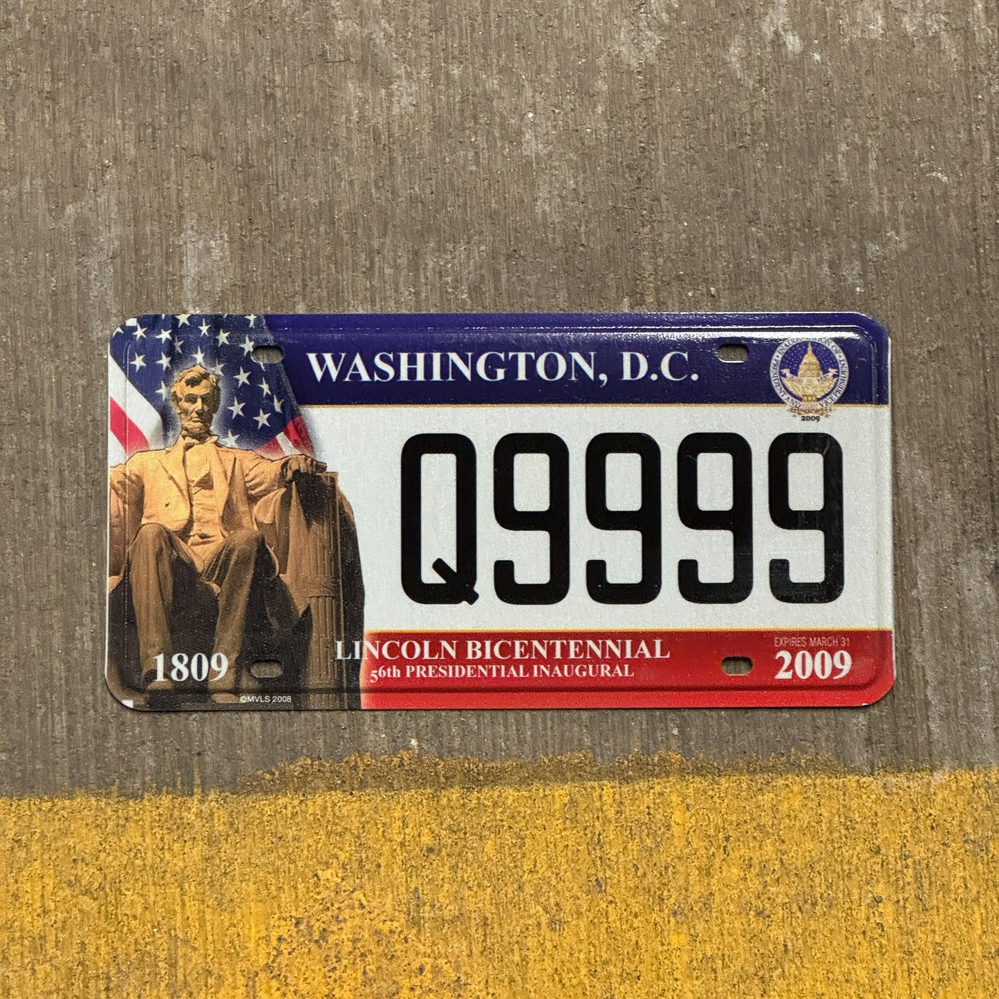 Photo of a 2009 Washington DC Inaugural Auto Tag 2 Vintage Garage Repeat Repeating Obama Inauguration Q 9999 with original patina