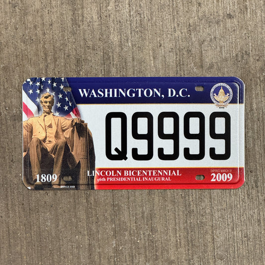 Photo of a 2009 Washington DC Inaugural License Plate Auto Tag 1 Vintage Garage Repeat Repeating Obama Inauguration Q 9999 with original patina