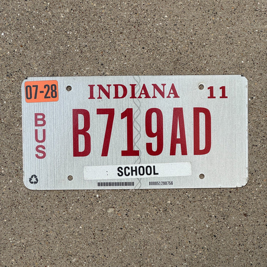 Photo of a 2010 2011 Indiana School Bus License Plate Auto Tag Garage Decor Vintage B 719 AD with original patina