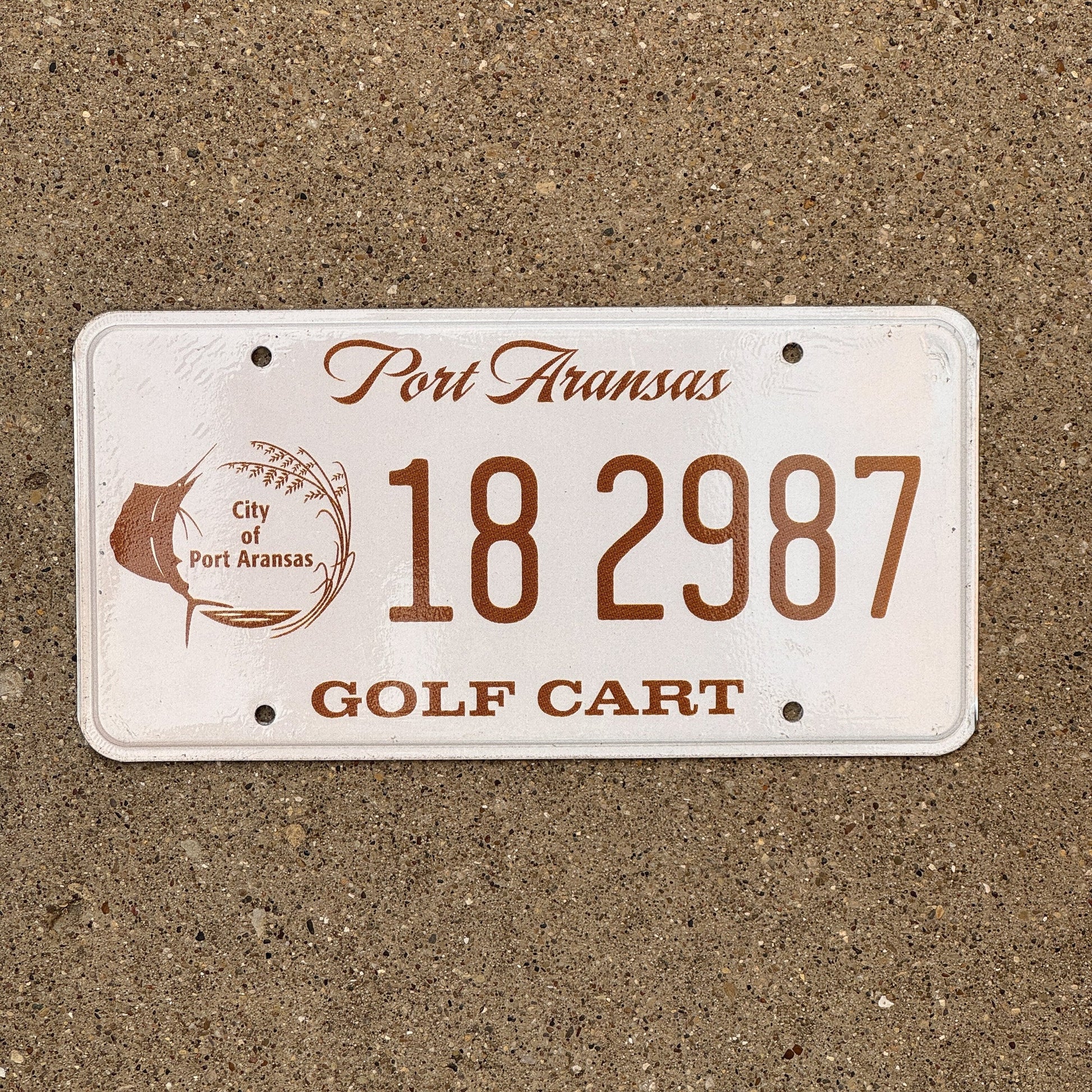 Photo of a 2010 Era Texas Golf Cart License Plate Auto Tag Garage Decor Vintage Port Aransas 18 2987 with original patina
