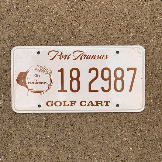 Photo of a 2010 Era Texas Golf Cart License Plate Auto Tag Garage Decor Vintage Port Aransas 18 2987 with original patina