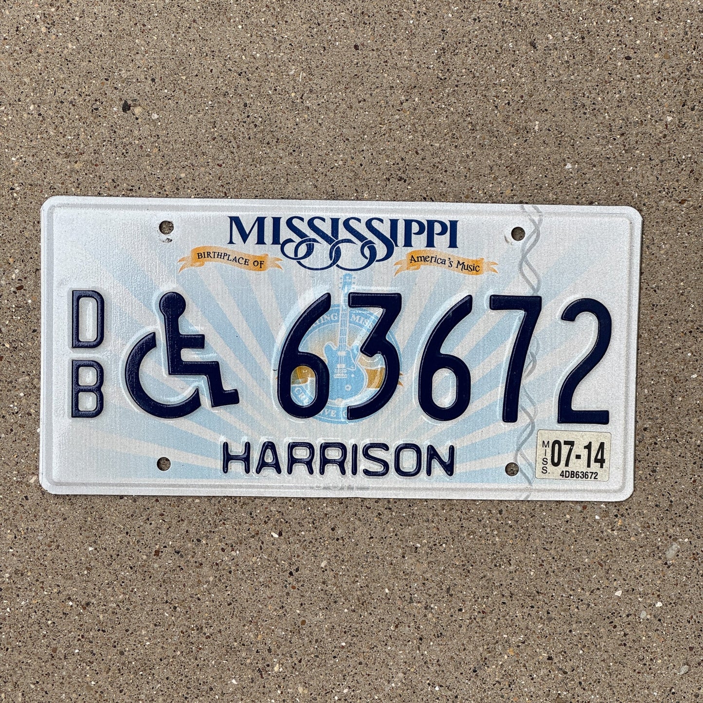 Photo of a 2012 2014 Mississippi Handicapped License Plate Auto Tag Garage Decor Vintage 63672