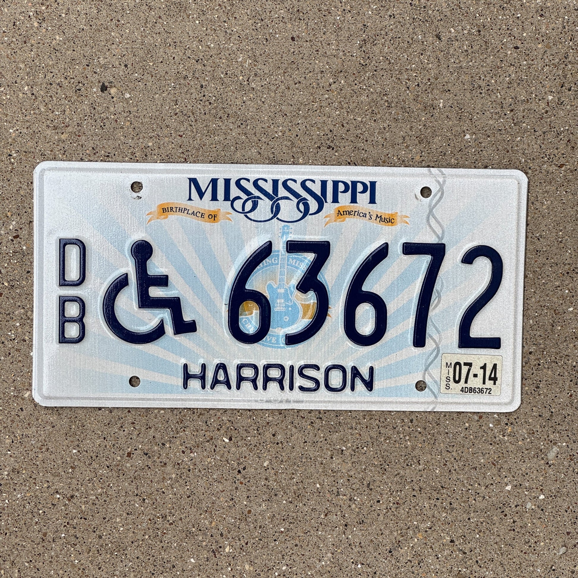 Photo of a 2012 2014 Mississippi Handicapped License Plate Auto Tag Garage Decor Vintage 63672