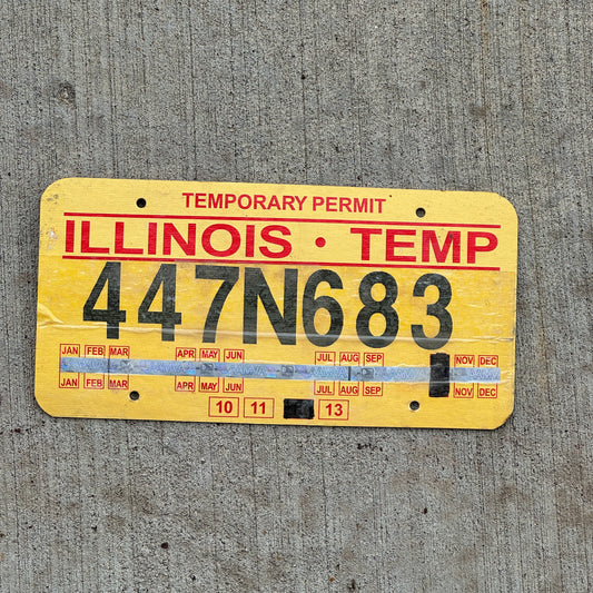 Photo of a 2012 Illinois Temporary License Plate Auto Tag Garage Decor Vintage 447 N 683 with original patina