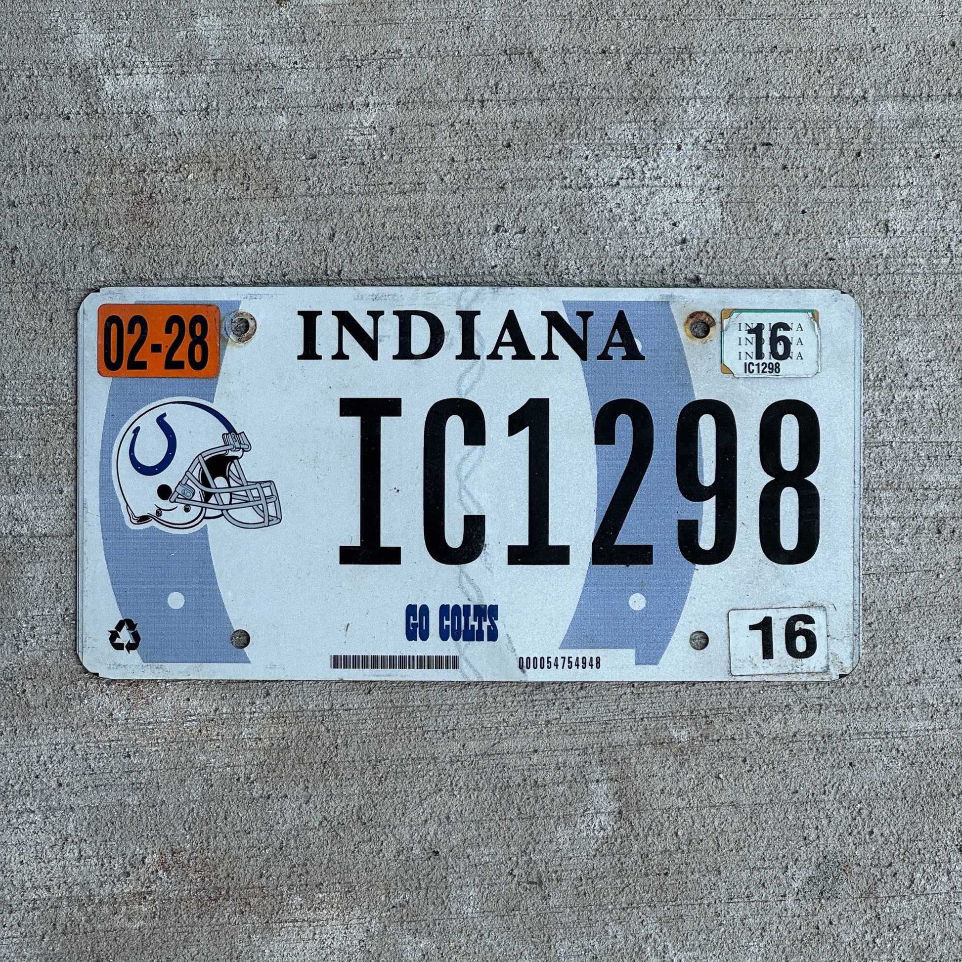 Photo of a 2012 Indiana Graphic / Specialty License Plate Auto Tag Garage Decor Vintage Go Colts, NFL Football IC 1298