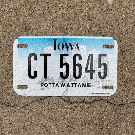Photo of a 2012 Iowa Motorcycle License Plate Auto Tag Garage Decor Vintage Pottawattamie County CT 5645