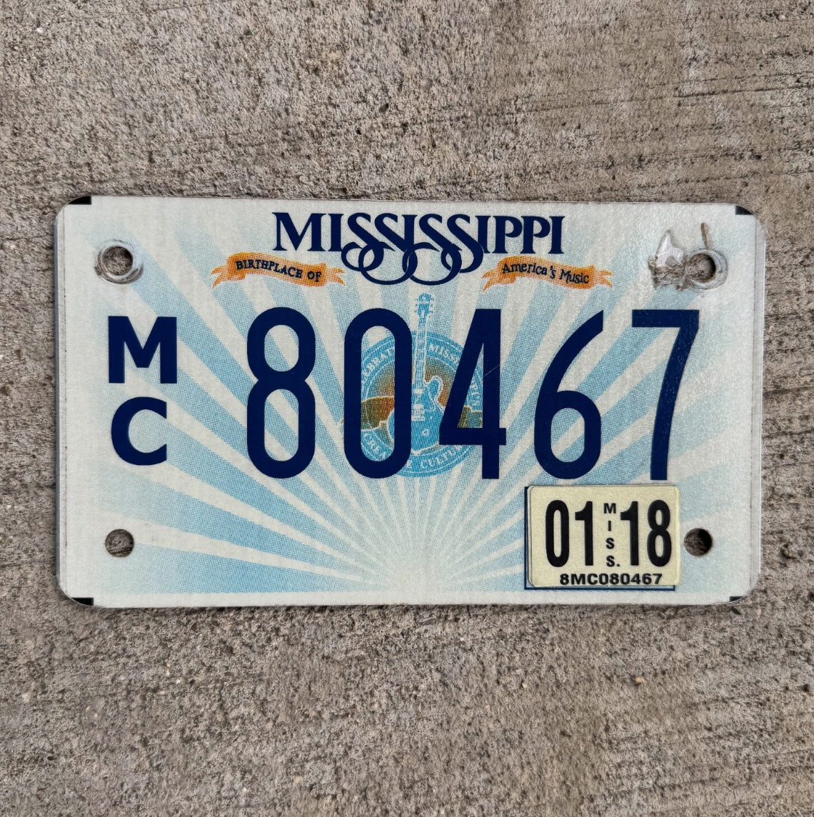 Photo of a 2012 Mississippi Motorcycle License Plate Auto Tag Garage Decor Vintage MC 80467