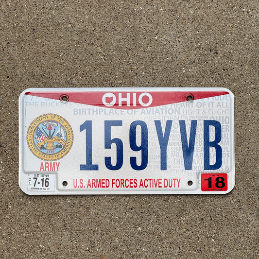 Photo of a 2013 2018 Ohio Military License Plate Auto Tag Garage Decor Vintage Active Duty Army 159 YVB