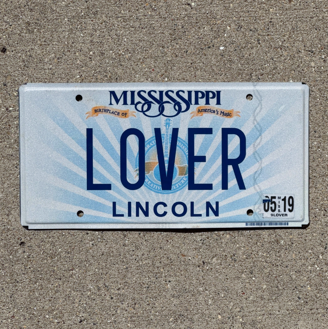Photo of a 2013 2019 Mississippi Vanity License Plate Auto Tag Garage Decor Vintage LOVER with original patina