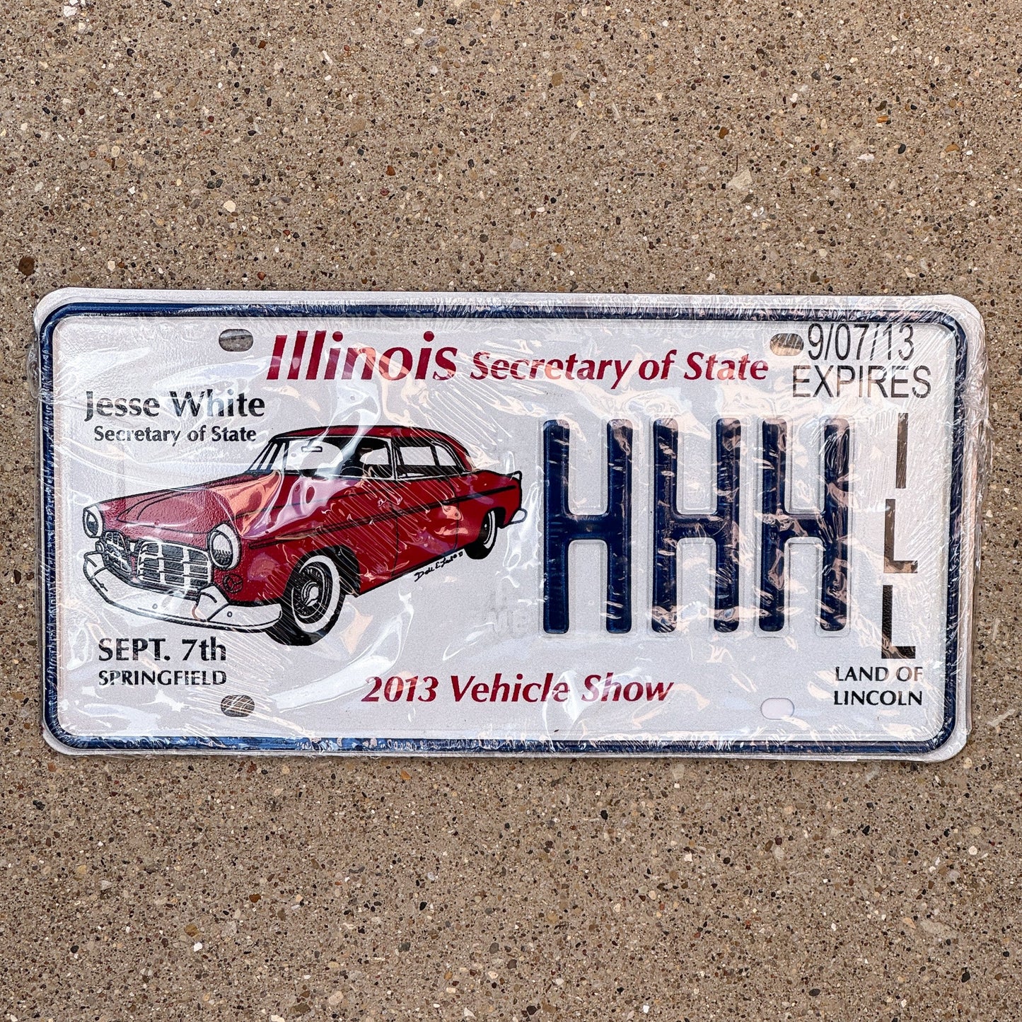 Photo of a 2013 Illinois Event License Plate Pair Auto Tag Garage Decor Vintage Repeat Repeating HHH with original patina