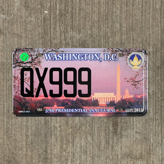 Photo of a 2013 Washington DC Inaugural Auto Tag Garage Decor Vintage Repeat Repeating Obama Inauguration QX 999 with original patina