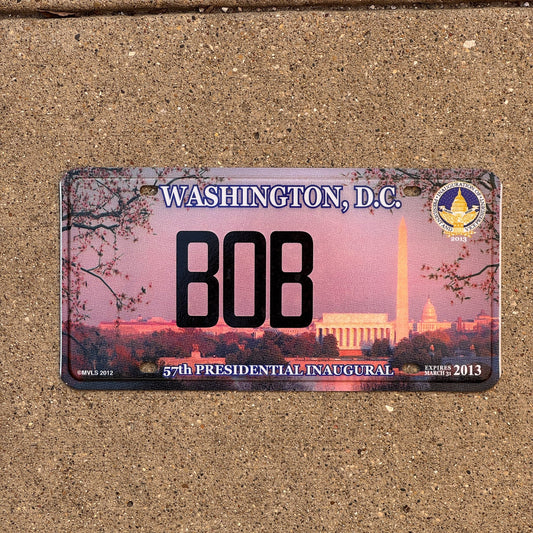 Photo of a 2013 Washington DC Vanity License Plate Auto Tag Garage Decor Vintage Tag 2 Obama Inaugural Inauguration BOB
