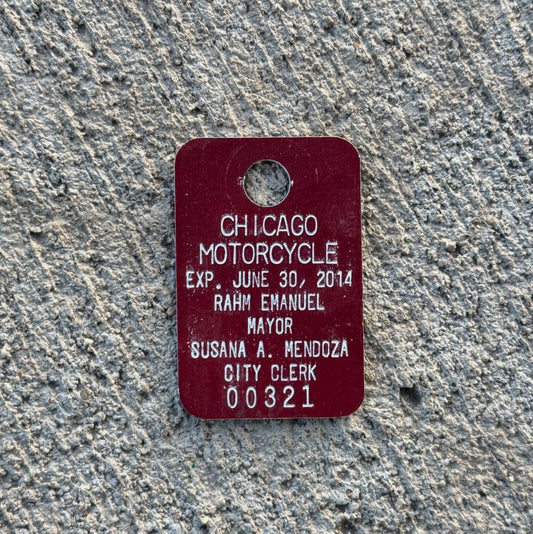 Photo of a 2014 Chicago MOTORCYCLE Tax Tag Disc Disk Medallion Auto Tag Garage Decor Vintage Rahm Emanuel 00321