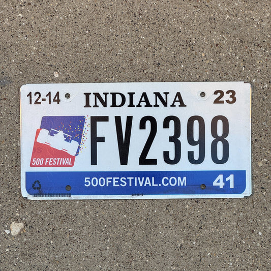 Photo of a 2015 2023 Indiana Graphic / Specialty License Plate Auto Tag Garage Decor Vintage Indy 500 Festival FV 2398 with original patina