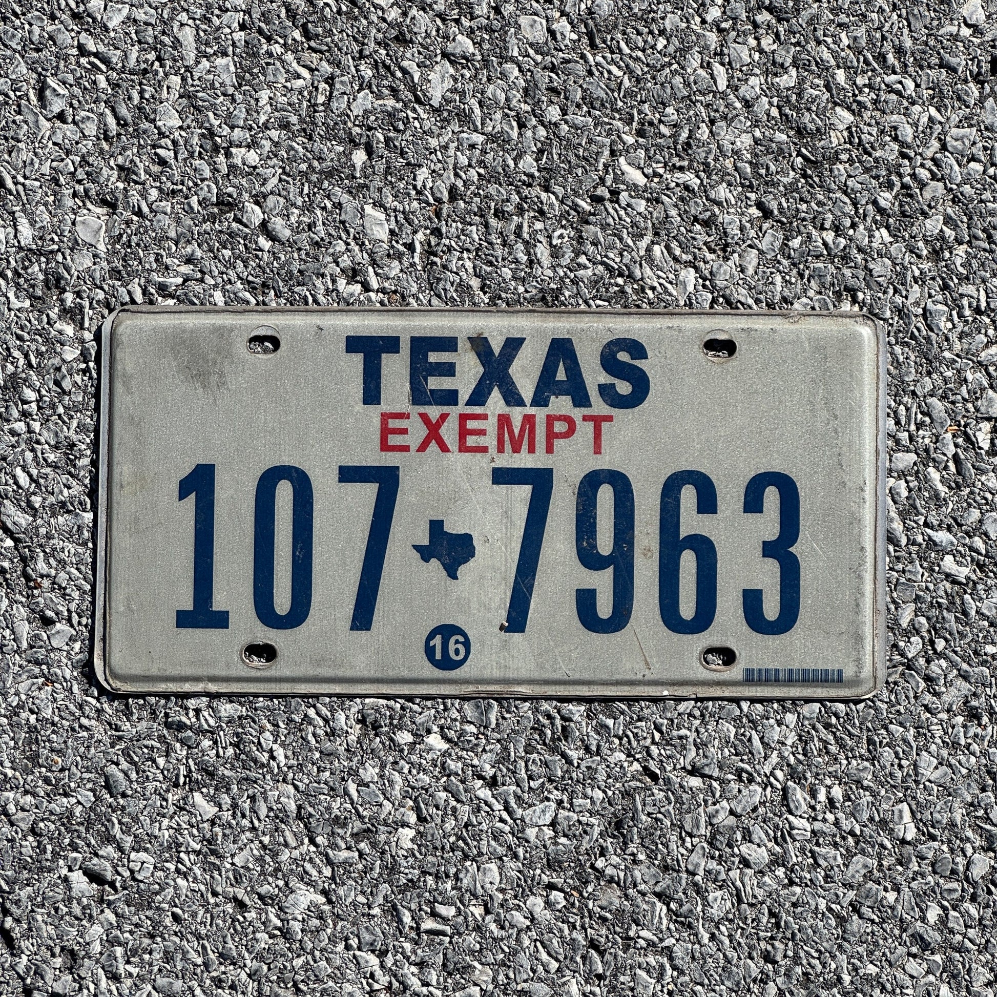 Photo of a 2016 Texas Tax Exempt License Plate Auto Tag 1 Garage Decor 107 7963