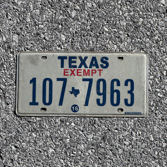 Photo of a 2016 Texas Tax Exempt License Plate Auto Tag 1 Garage Decor 107 7963
