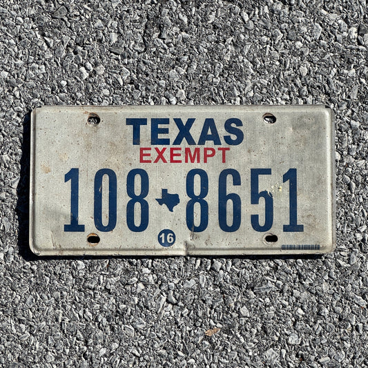 Photo of a 2016 Texas Tax Exempt License Plate Auto Tag 1 Garage Decor 108 8651