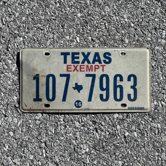 Photo of a 2016 Texas Tax Exempt License Plate Auto Tag 2 Garage Decor 107 7963