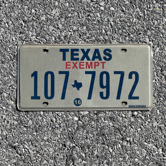 Photo of a 2016 Texas Tax Exempt License Plate Auto Tag 2 Garage Decor 107 7972