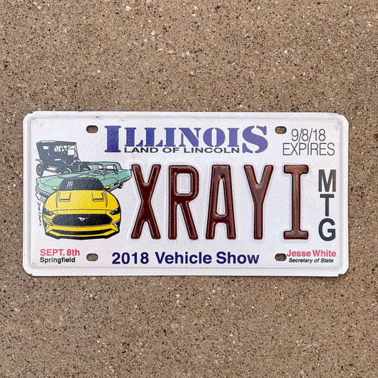 Photo of a 2018 Illinois Event License Plate Auto Tag Garage Decor Vintage XRay Medical Radiologist Gift Car Show XRAYI with original patina