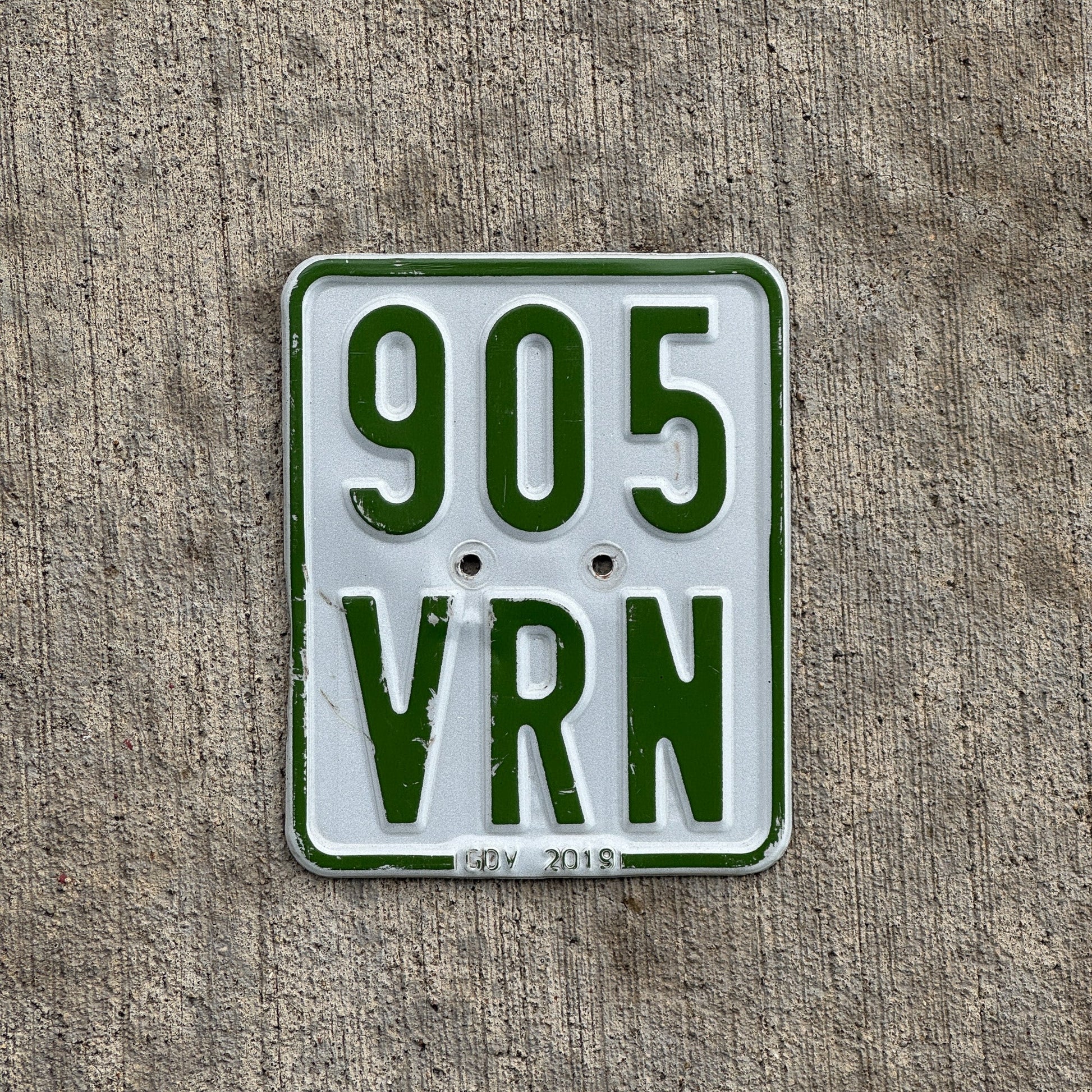 Photo of a 2019 Germany Moped License Plate Auto Tag Garage Decor Vintage 905 VRN with original patina