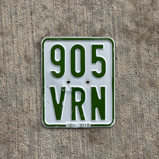 Photo of a 2019 Germany Moped License Plate Auto Tag Garage Decor Vintage 905 VRN with original patina