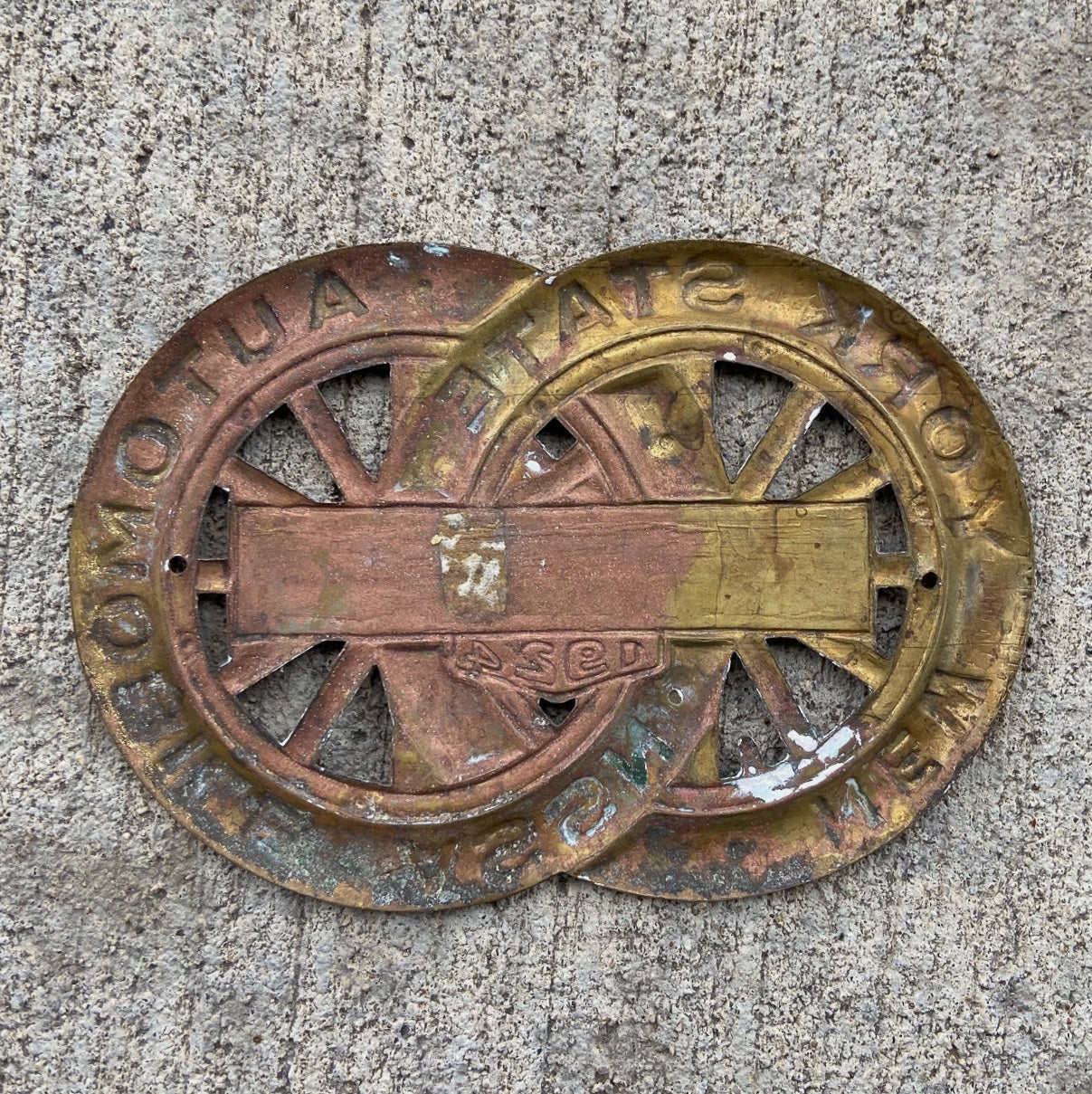 1924 CAC Sherrill New York License Plate Topper Auto Tag AAA Brass Car Badge Motor Club Automobile