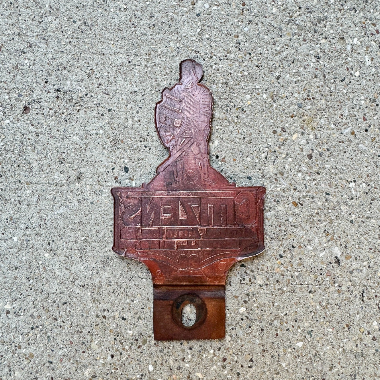 1950 Era Citizens' Howell Michigan License Plate Topper Auto Tag Auto Insurance Knight