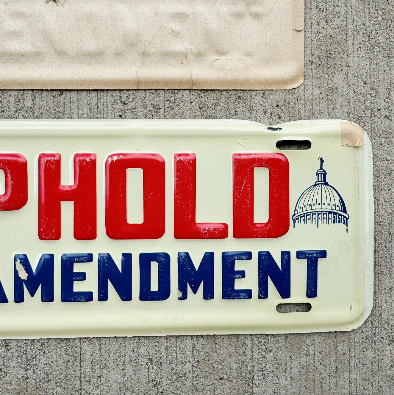 1932 Uphold 18th Amendment License Plate Topper Auto Tag Prohibition Bar Decor Sign NOS