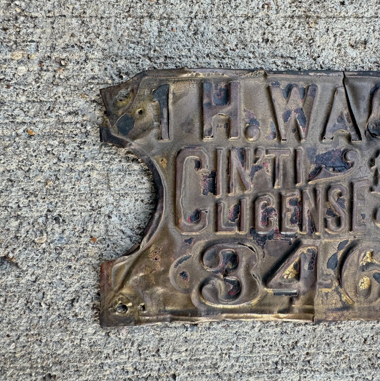 1907 Cincinnati Ohio 1 Horse Wagon License Plate Auto Tag Brass 3466