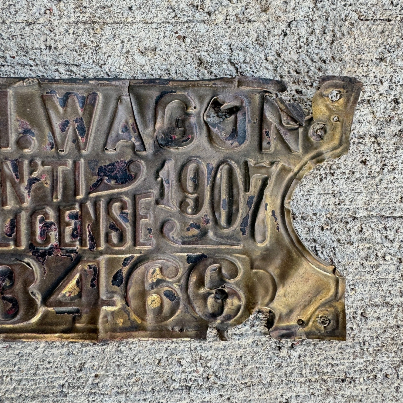 1907 Cincinnati Ohio 1 Horse Wagon License Plate Auto Tag Brass 3466