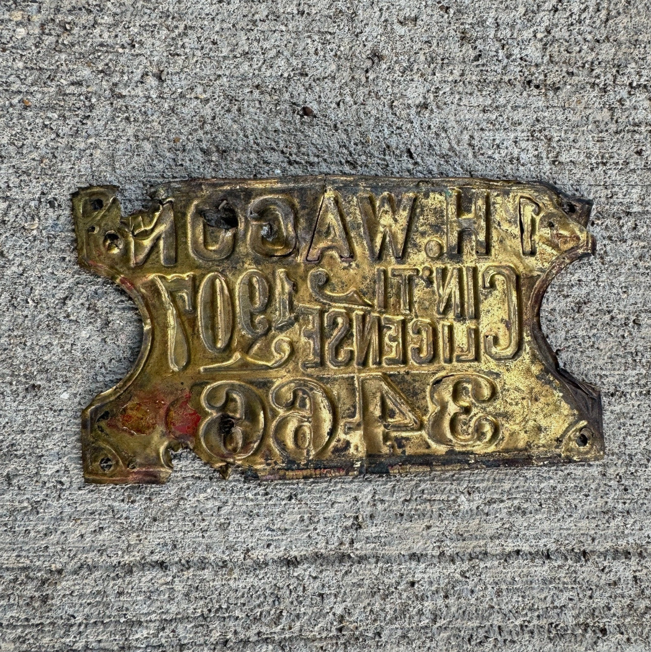 1907 Cincinnati Ohio 1 Horse Wagon License Plate Auto Tag Brass 3466