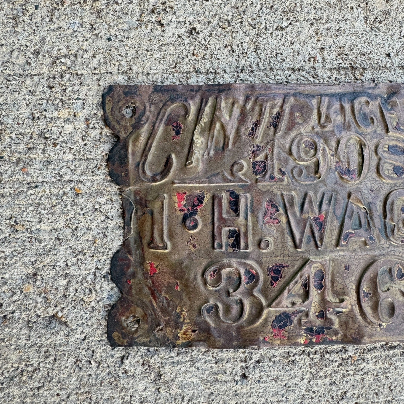 1908 Cincinnati Ohio 1 Horse Wagon License Plate Auto Tag Brass 3465