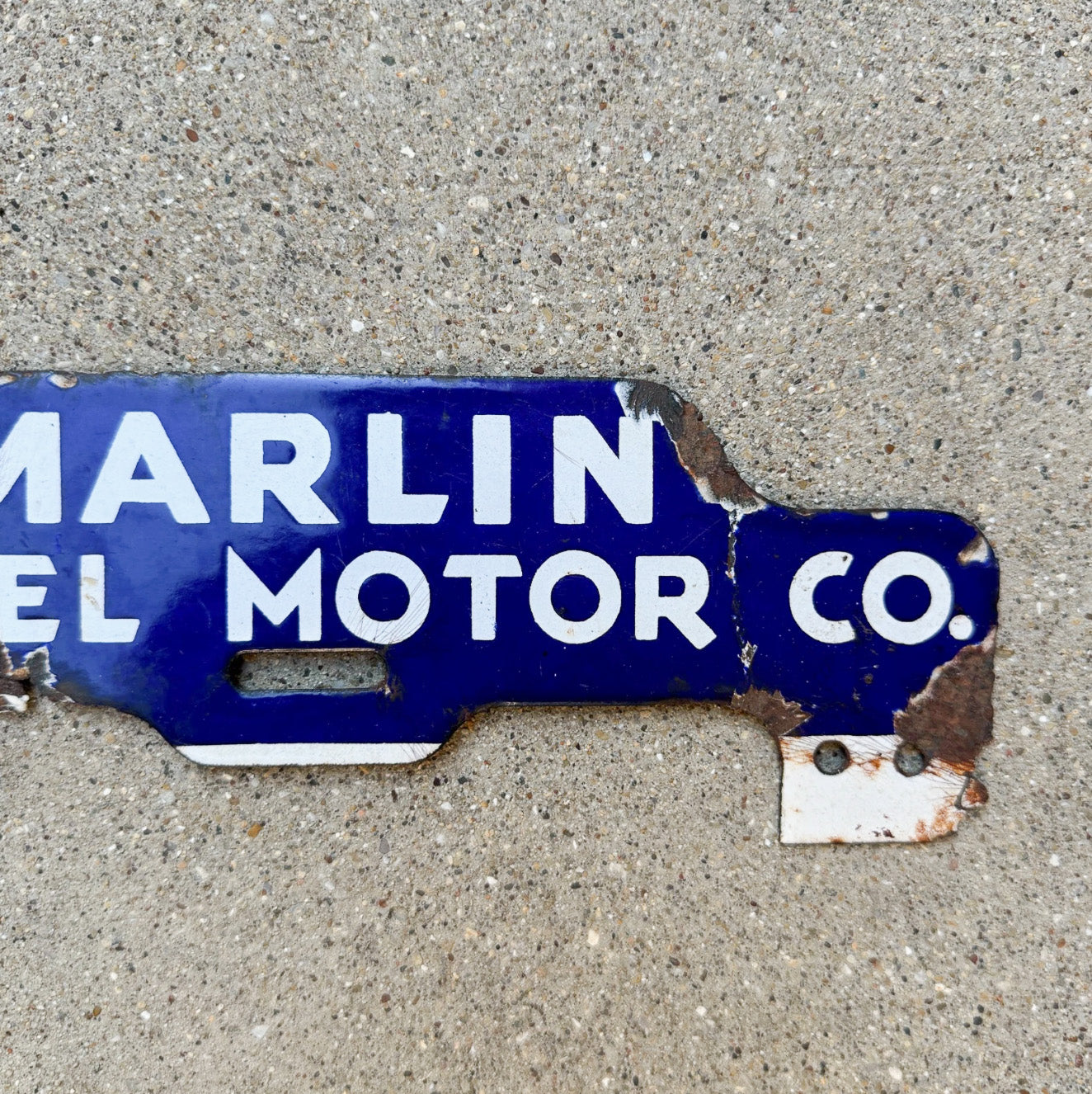 1930 Era Marlin Texas Porcelain License Plate Topper Auto Tag Hackel Motor Plymouth Waco