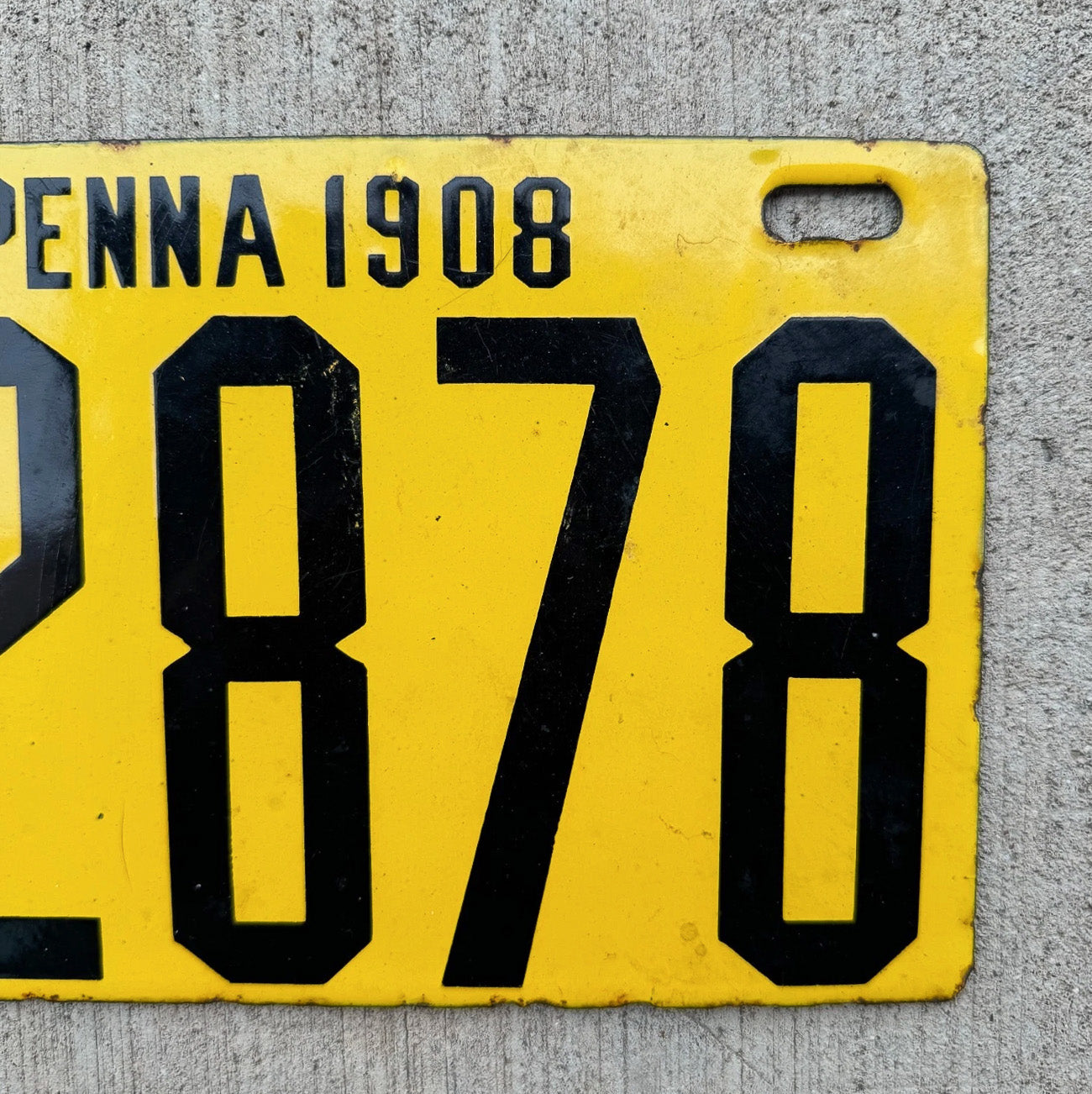 1908 Pennsylvania Porcelain License Plate Auto Tag 22878
