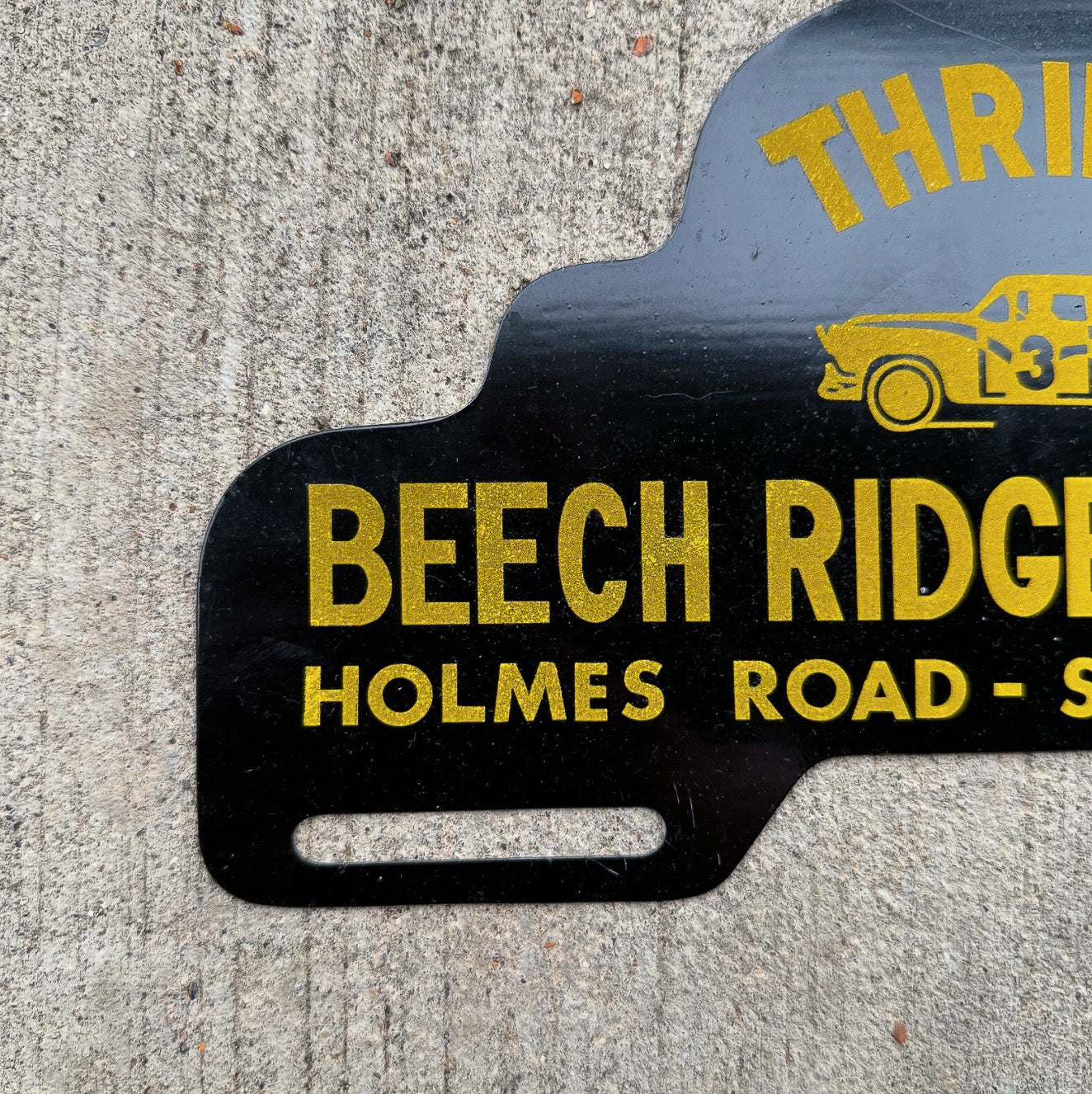 1950 Era Beech Ridge Speedway Maine License Plate Topper Auto Tag Smaltz Paint Scarboro Holmes Road Race