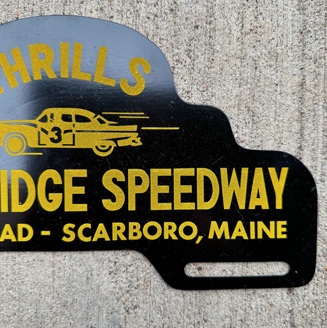 1950 Era Beech Ridge Speedway Maine License Plate Topper Auto Tag Smaltz Paint Scarboro Holmes Road Race