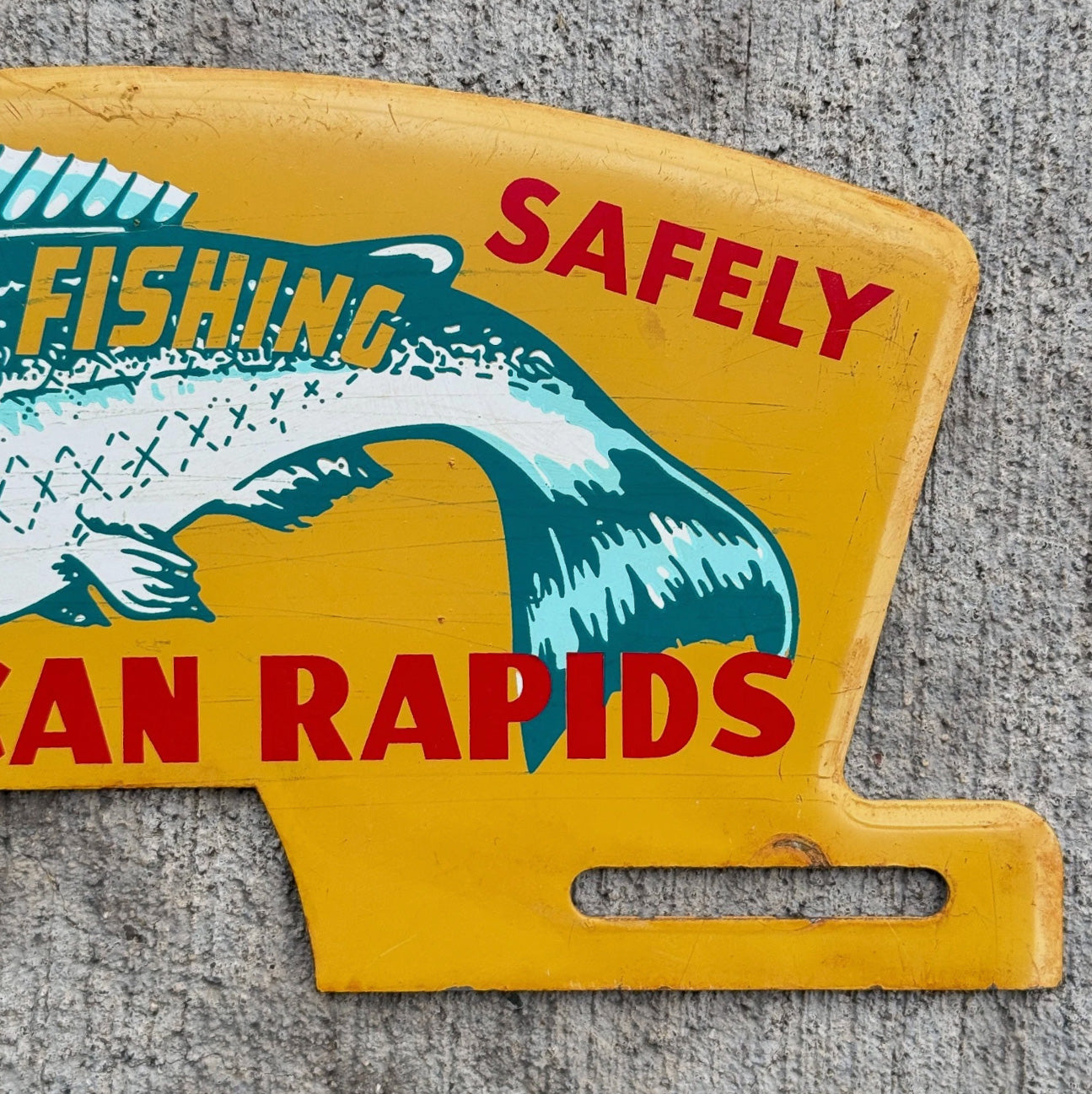 1960 Era Pelican Rapids Minnesota License Plate Topper Auto Tag Fish Fishing Graphic