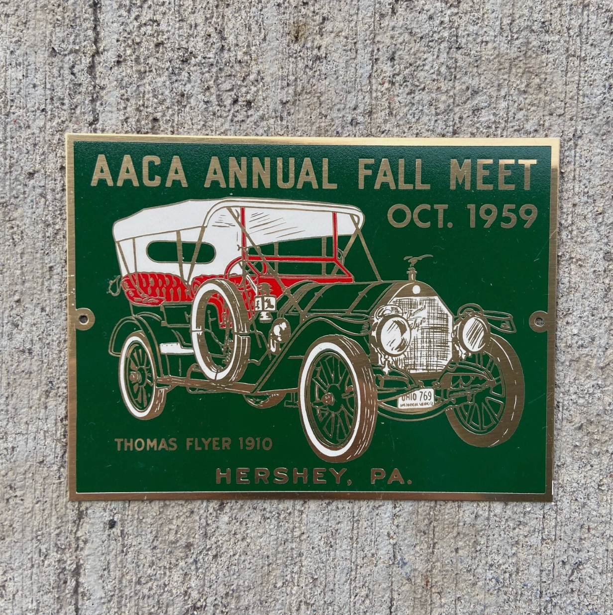 1959 Hershey Pennsylvania AACA Antique Automobile Auto Car Brass Dash Plaque PA