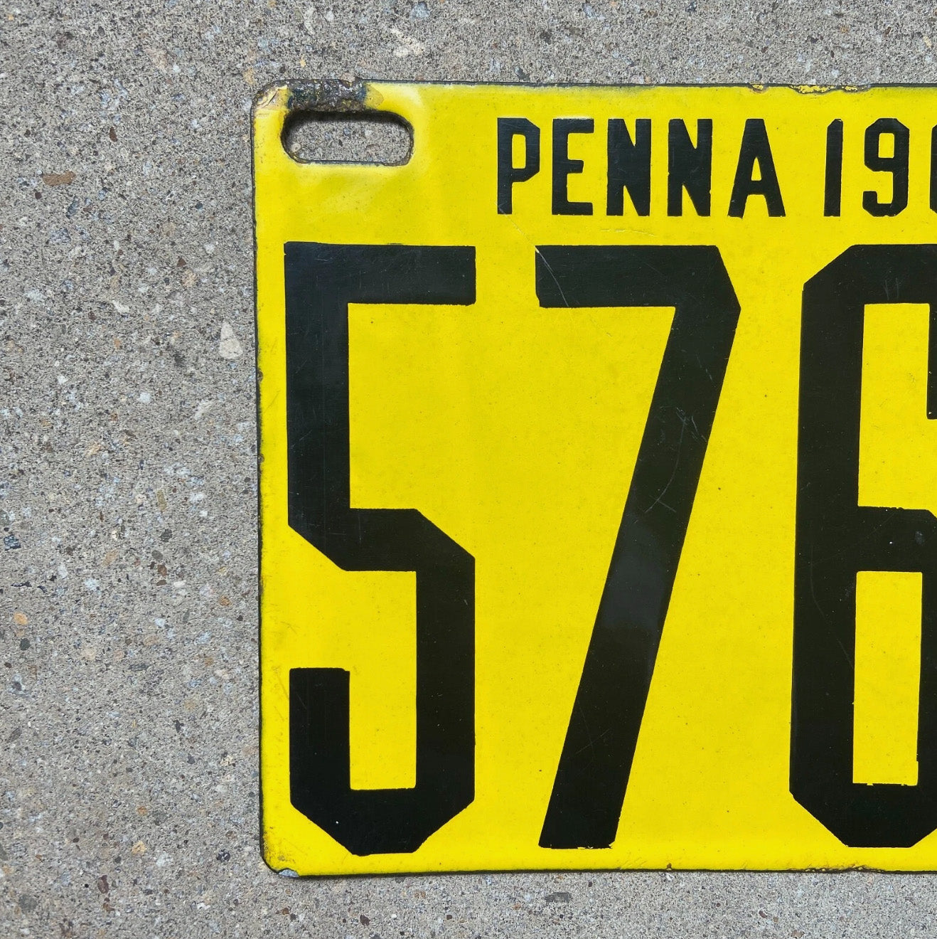 1908 Pennsylvania Porcelain License Plate Auto Tag Nice Quality Low Number Four Digit 5765