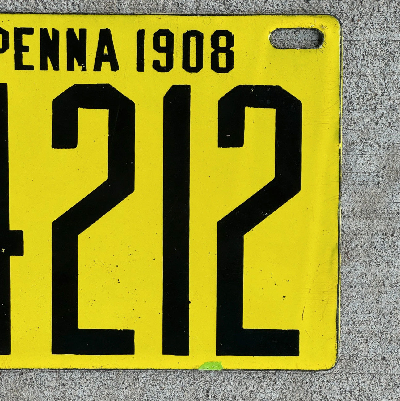 1908 Pennsylvania Porcelain License Plate Auto Tag High Quality Low Number Four Digit 4212