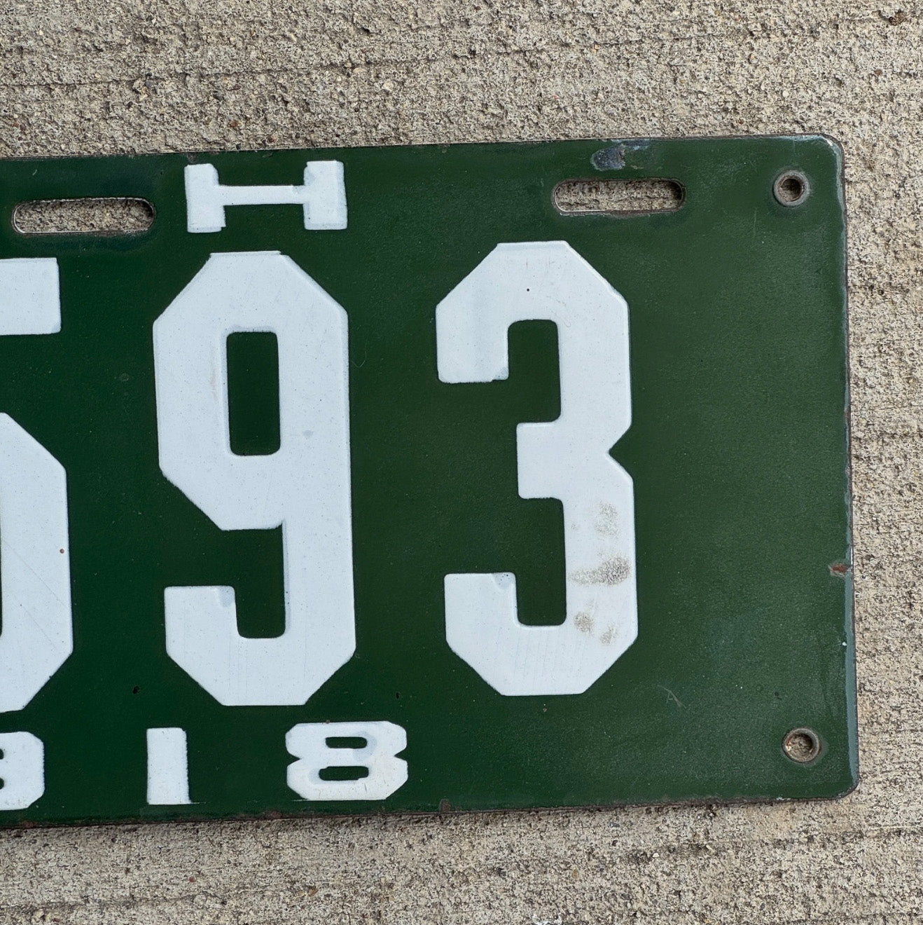 1918 New Hampshire Porcelain License Plate Auto Tag High Quality Low Number Four Digit 7593