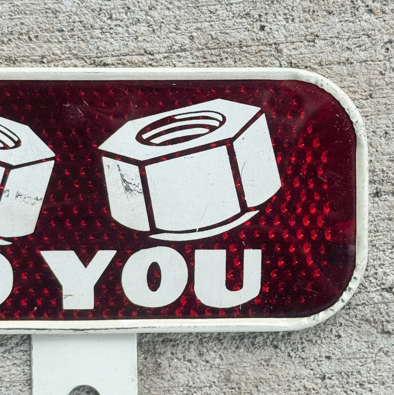 1960 Era Nuts to You License Plate Topper Auto Tag Red Reflective Tool Pun Snow Craggs
