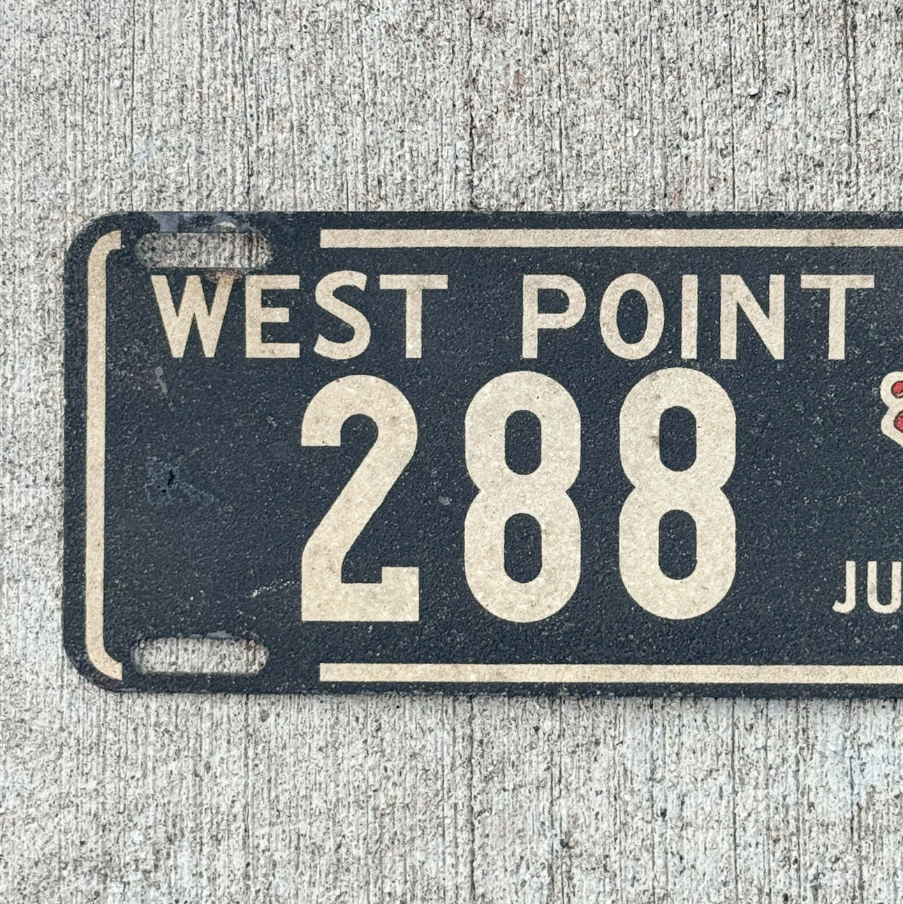 1965 West Point New York License Plate Topper Auto Tag Military US Army Smaltz Paint 288