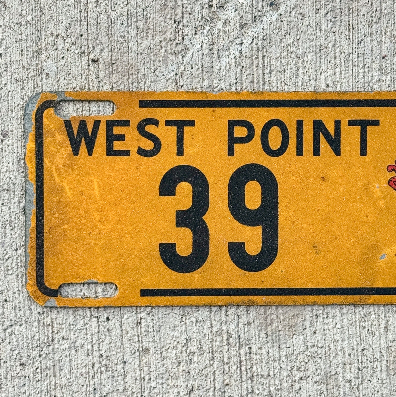1960 Era West Point New York License Plate Topper Auto Tag Military Army Smaltz Paint 39